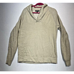 Express Men's Tan Sweater Large Cotton Shawl Neck Long Sleeve Pullover‎